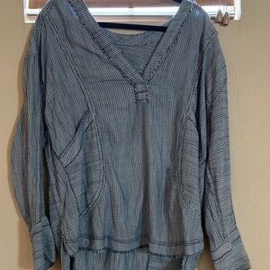 We The Free Blue & White Striped V-Neck Pullover